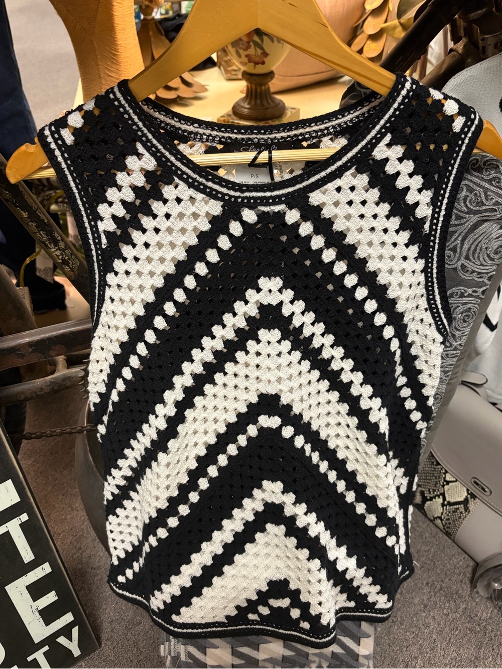 Sleeveless Black & White Crochet Top